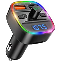 ORIA Transmisor FM Bluetooth Coche- Manos Libres para Coche Bluetooth- Reproductor MP3 Coche para RGB 7 Colores y QC3.0…